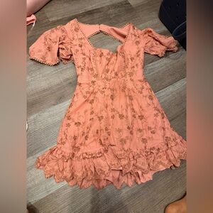 Charming Peach Embroidered Kids Dress